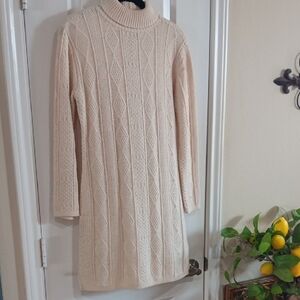 Cool 60's Mod Cream Cable Knit Long Sleeve Mini Dress Vtg